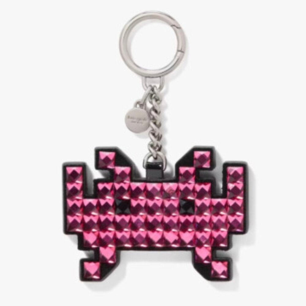 NEW Kate Spade New York X Space Invaders Embellished Keyring Bag Charm, Pink NWT
